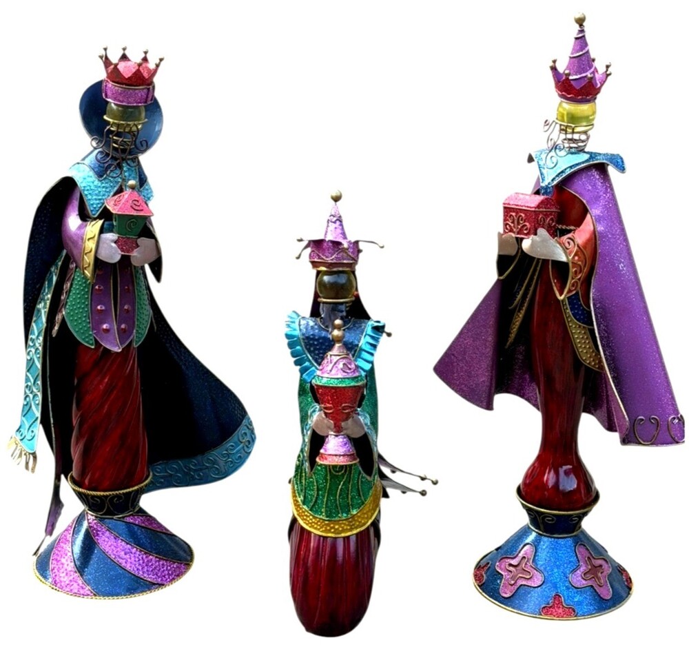 Bombay Co Jeweled Metal 3 Wise Men Magi Christmas Nativity Figurines Boxed